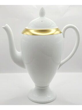 Wedgwood Satine Gold Coffee Pot Globe Gold Banded New Opened Box